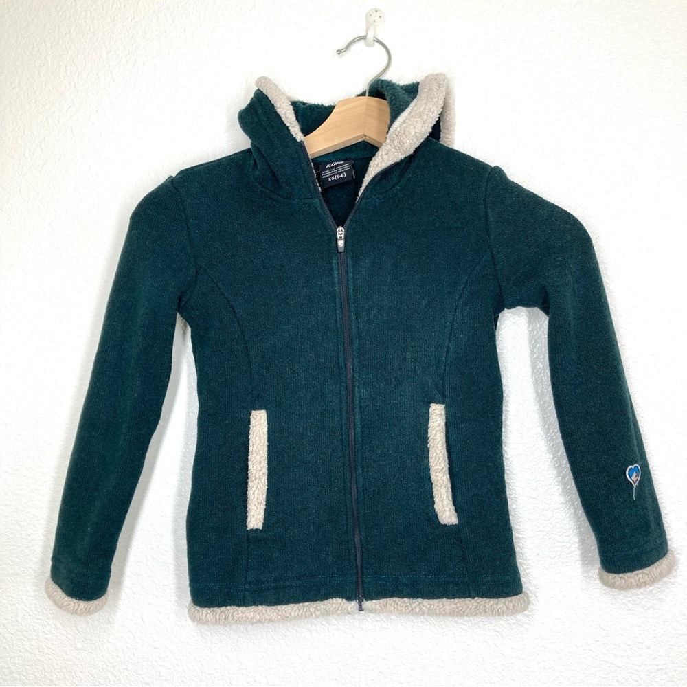 Kuhl Kids Fleece Hoodie Jacket Sweater Green XS 5-6 Warm Full Zip